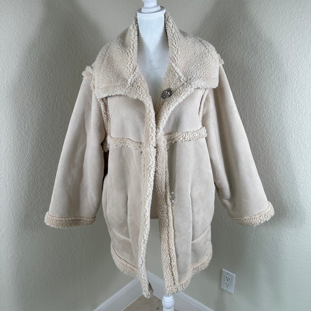 We11done Reversible Sherpa Faux Suede Coat Unisex OS Beige Streetwear Oversized - Picture 3 of 5